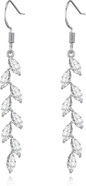 925 Silver Dangle Earrings for Women Olive Leaves Crystal Dangle Earrings for Wedding Sparkly Prom Dangle Earrings for Party