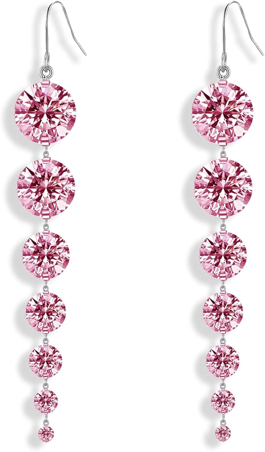 925 Silver Dangle Earrings for Women Statement 5A Cubic Zirconia Prom Earrings for Wedding Elegant Diamond Jewelry for Bride