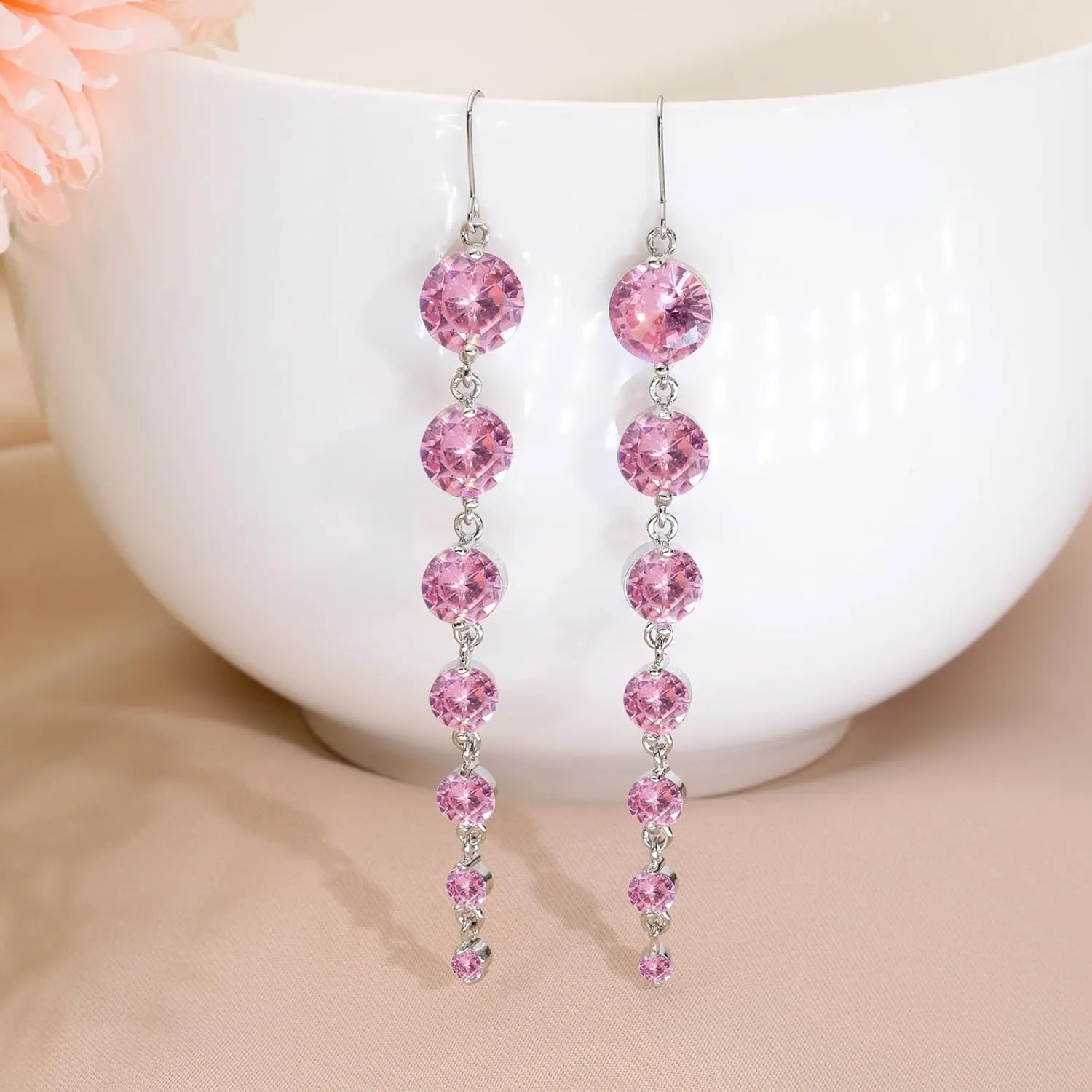 925 Silver Dangle Earrings for Women Statement 5A Cubic Zirconia Prom Earrings for Wedding Elegant Diamond Jewelry for Bride