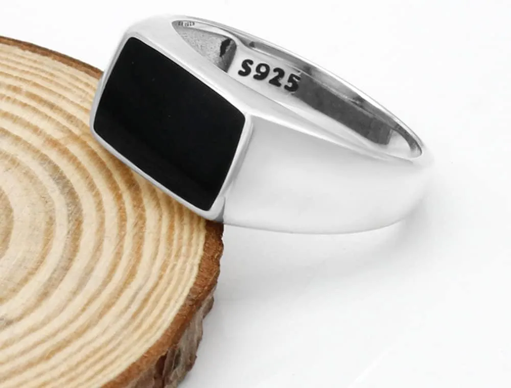 925 Silver Ring Men & Women Black Enamel ring Simple elegant classic Middle East Ring couples Unisex party jewelry