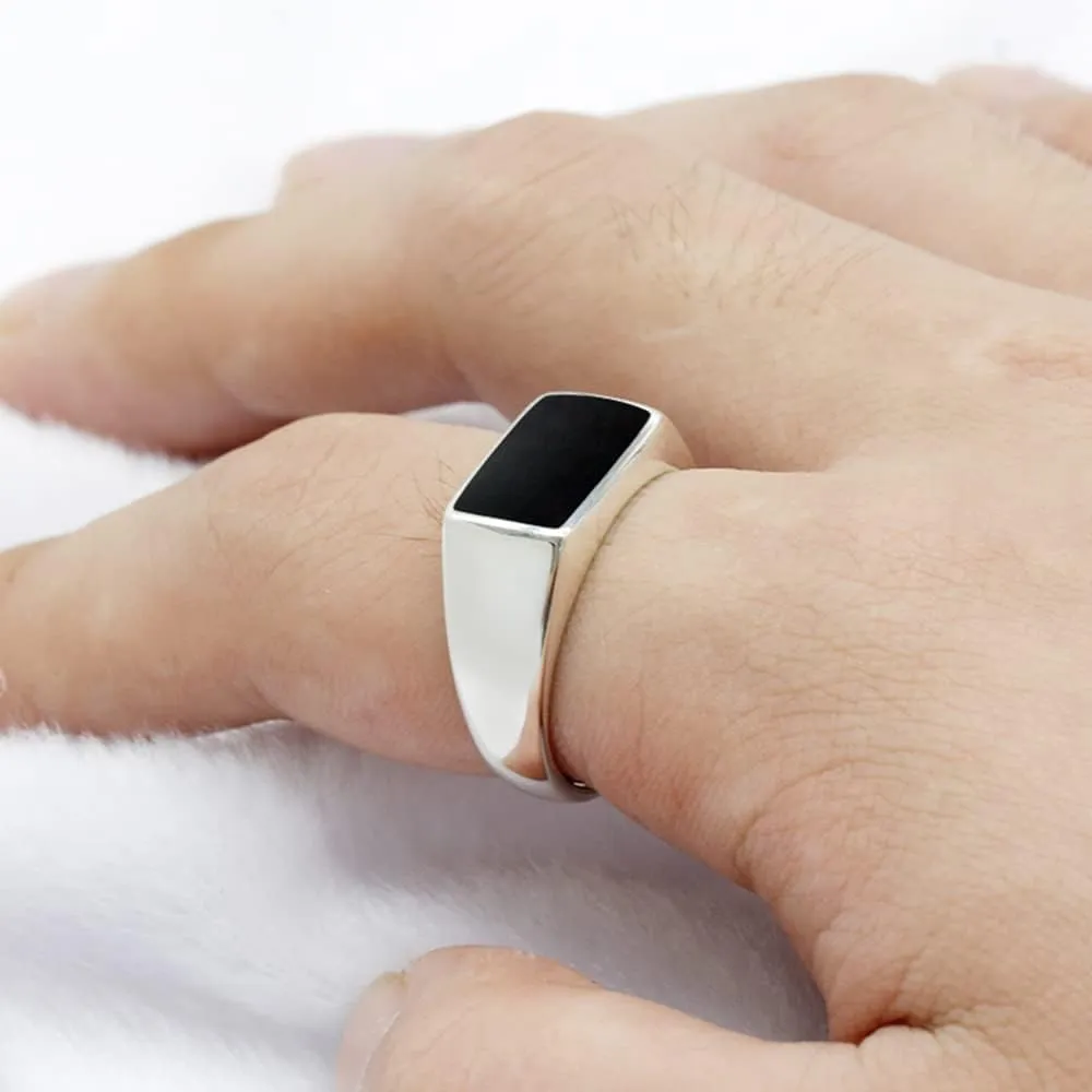 925 Silver Ring Men & Women Black Enamel ring Simple elegant classic Middle East Ring couples Unisex party jewelry