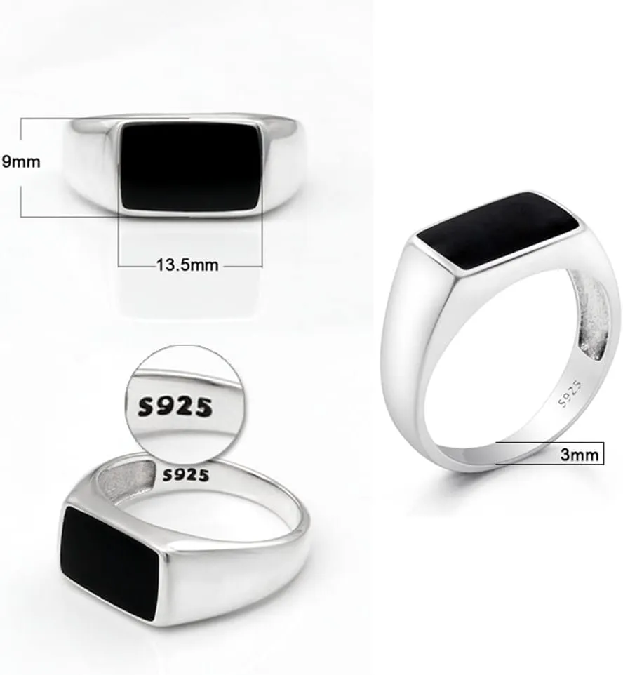 925 Silver Ring Men & Women Black Enamel ring Simple elegant classic Middle East Ring couples Unisex party jewelry