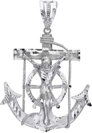 .925 Sterling Silver, 10K or 14K Yellow, White, or Rose Gold Mariner Crucifix Anchor Cross Pendant - Choice of Metal