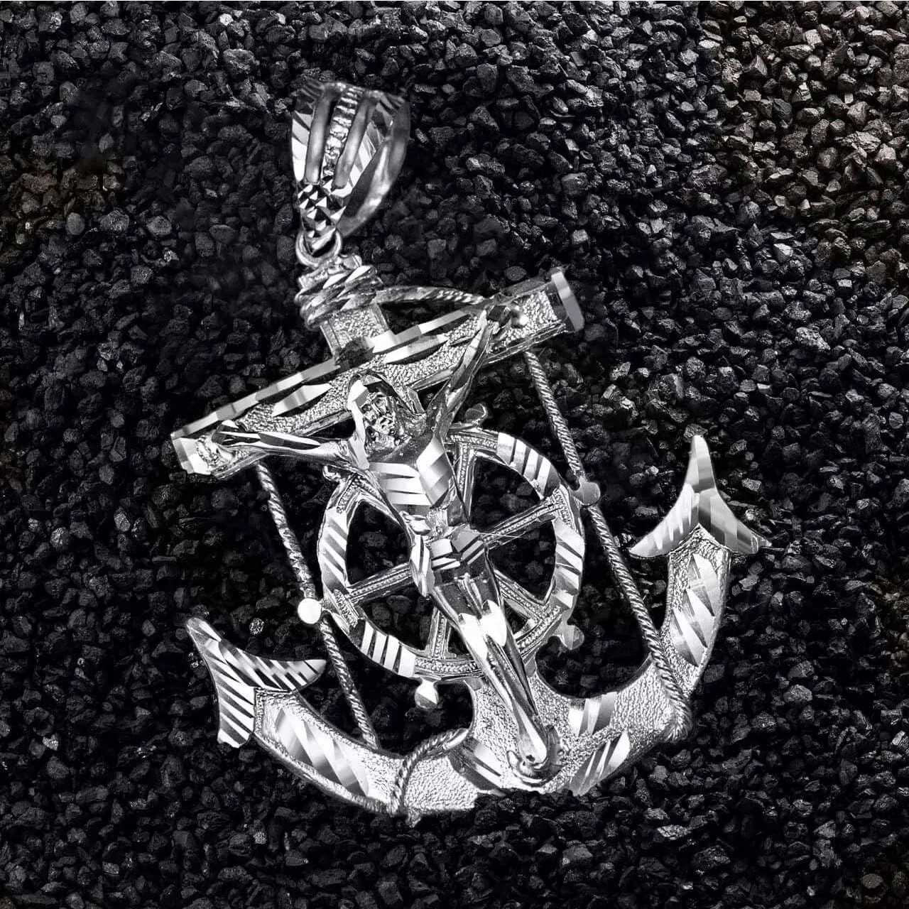 .925 Sterling Silver, 10K or 14K Yellow, White, or Rose Gold Mariner Crucifix Anchor Cross Pendant - Choice of Metal