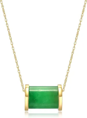 .925 Sterling Silver 14K Yellow Gold Plated Cylindrical Jade Pendant Necklaces for Women - Jade Barrel Hypoallergenic Sterling Silver Necklace for Women, 18 inch