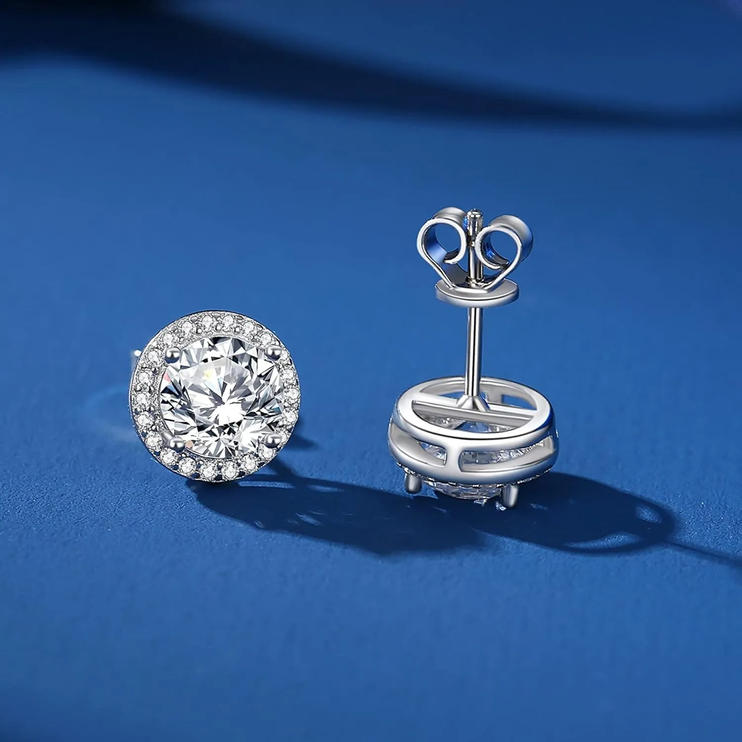 925 Sterling Silver 2-4 Carat Lab Simulation-Diamond Stud Earrings 5A Cubic Zirconia Stud Earrings Hypoallergenic White Gold Plated, Perfect Jewelry Gifts