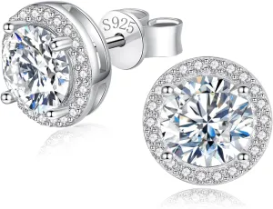 925 Sterling Silver 2-4 Carat Lab Simulation-Diamond Stud Earrings 5A Cubic Zirconia Stud Earrings Hypoallergenic White Gold Plated, Perfect Jewelry Gifts