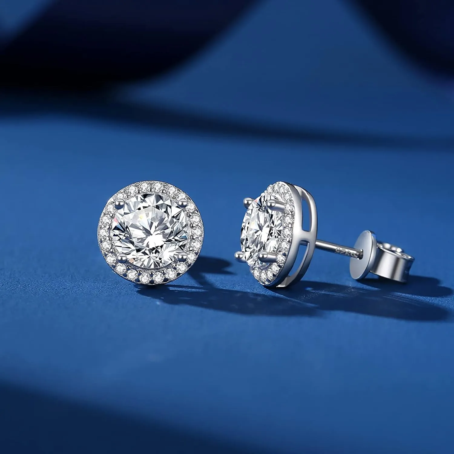 925 Sterling Silver 2-4 Carat Lab Simulation-Diamond Stud Earrings 5A Cubic Zirconia Stud Earrings Hypoallergenic White Gold Plated, Perfect Jewelry Gifts