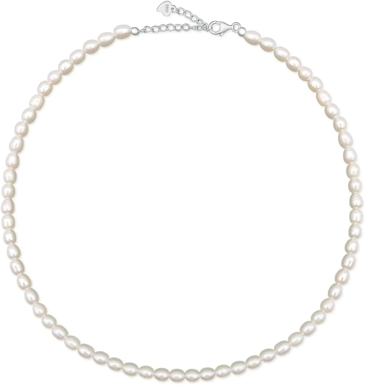 925 Sterling Silver Clasp Freshwater Pearl Necklace for Women 15" 2" Adjustable Extender Choker with Exquisite Jewelry Box for Jewelry Gifts