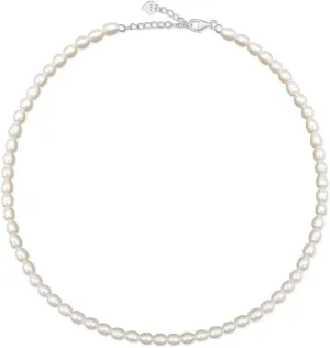 925 Sterling Silver Clasp Freshwater Pearl Necklace for Women 15" 2" Adjustable Extender Choker with Exquisite Jewelry Box for Jewelry Gifts