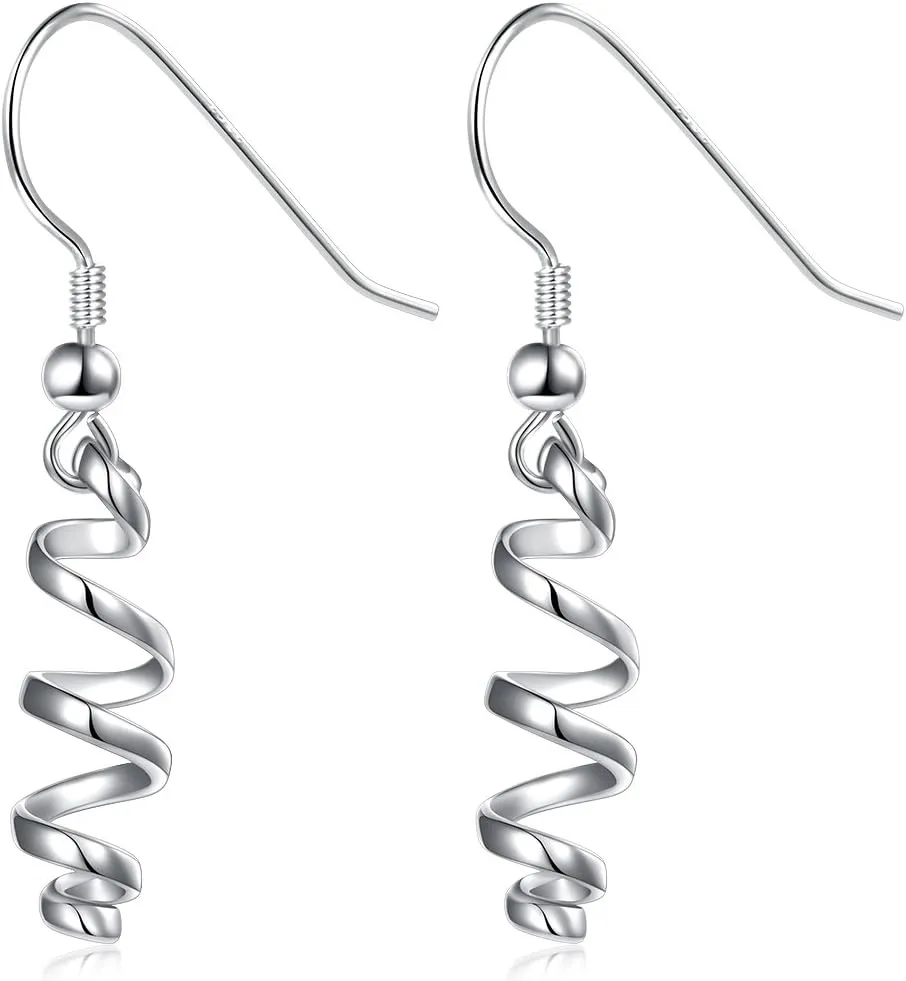 925 Sterling Silver Cute Exquisite Dangle Earrings Curve Twist Shape Spiral Dangle Stud Earrings for Women Birthday Gift