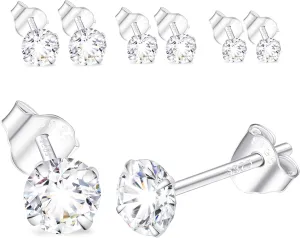 925 Sterling Silver Earrings for Women, Small Stud Earrings 2mm 3mm 4mm 5mm 6mm AAAAA Cubic Zirconia, Multiple Piercing Jewelry