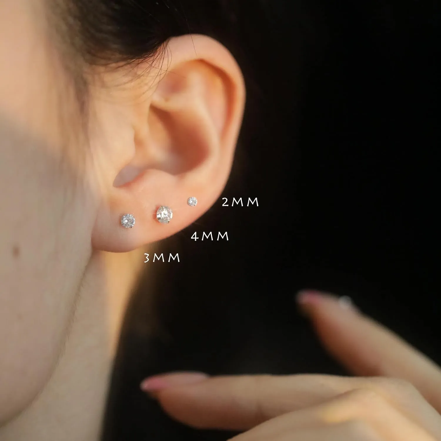 925 Sterling Silver Earrings for Women, Small Stud Earrings 2mm 3mm 4mm 5mm 6mm AAAAA Cubic Zirconia, Multiple Piercing Jewelry
