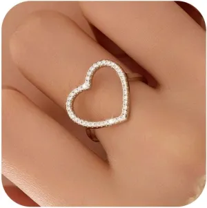925 Sterling Silver Heart CZ Promise Ring for Women 14K Gold Plated Hollow Shiny Elegant Rings to Daughter Mother Dainty Stackable Ring Jewelry 2025 Graduation Gifts for Her Size 5-12