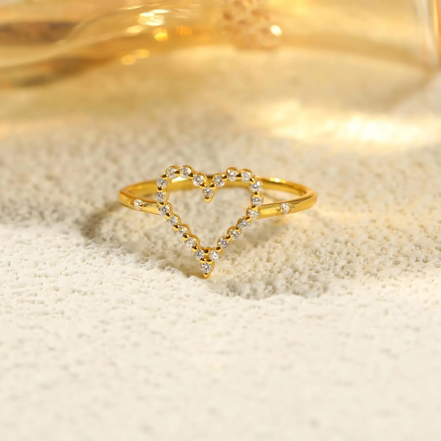 925 Sterling Silver Heart CZ Promise Ring for Women 14K Gold Plated Hollow Shiny Elegant Rings to Daughter Mother Dainty Stackable Ring Jewelry 2025 Graduation Gifts for Her Size 5-12