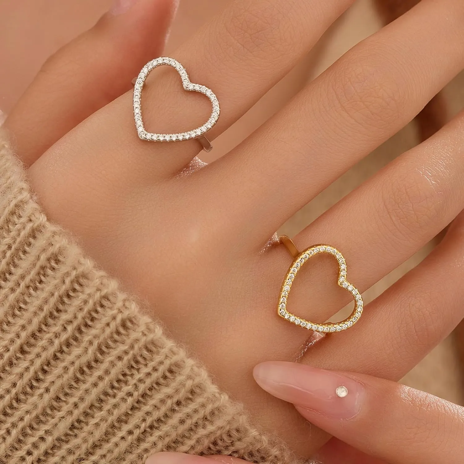 925 Sterling Silver Heart CZ Promise Ring for Women 14K Gold Plated Hollow Shiny Elegant Rings to Daughter Mother Dainty Stackable Ring Jewelry 2025 Graduation Gifts for Her Size 5-12