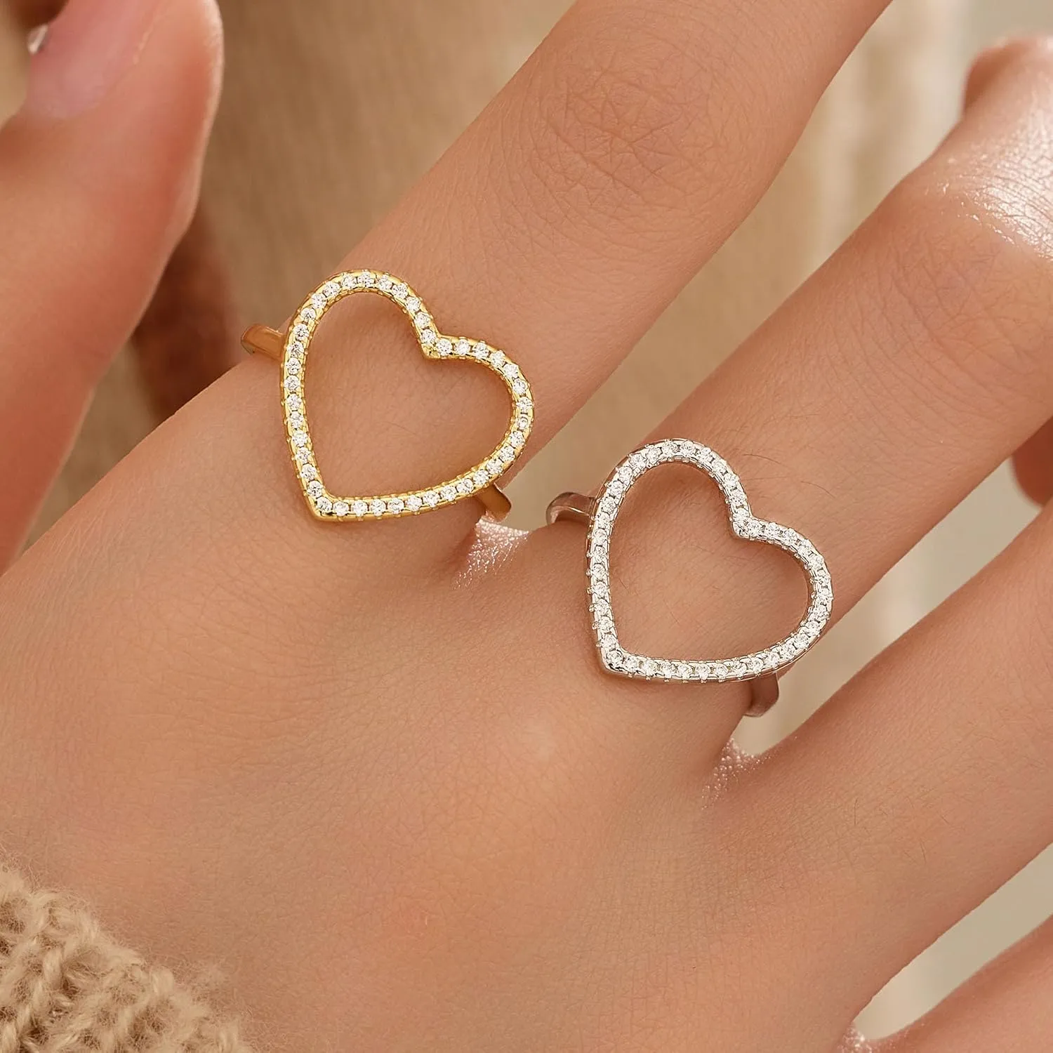 925 Sterling Silver Heart CZ Promise Ring for Women 14K Gold Plated Hollow Shiny Elegant Rings to Daughter Mother Dainty Stackable Ring Jewelry 2025 Graduation Gifts for Her Size 5-12