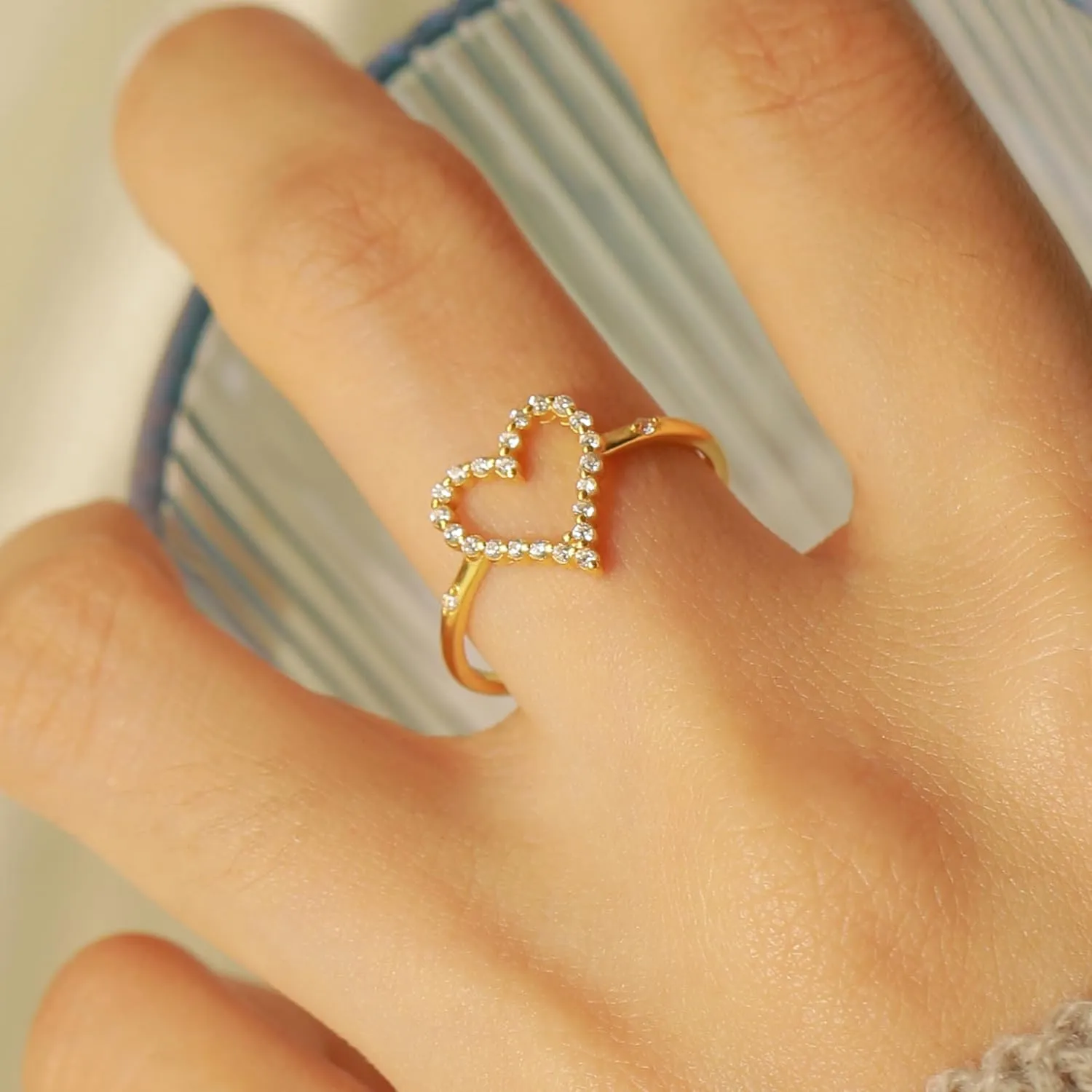 925 Sterling Silver Heart CZ Promise Ring for Women 14K Gold Plated Hollow Shiny Elegant Rings to Daughter Mother Dainty Stackable Ring Jewelry 2025 Graduation Gifts for Her Size 5-12
