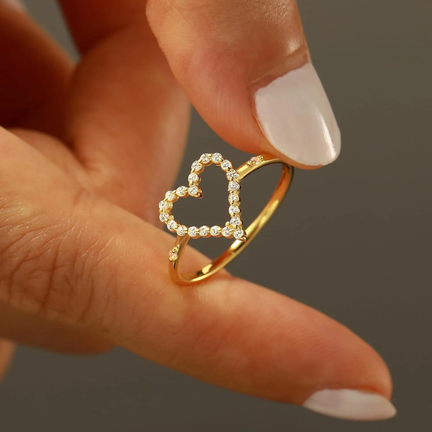 925 Sterling Silver Heart CZ Promise Ring for Women 14K Gold Plated Hollow Shiny Elegant Rings to Daughter Mother Dainty Stackable Ring Jewelry 2025 Graduation Gifts for Her Size 5-12