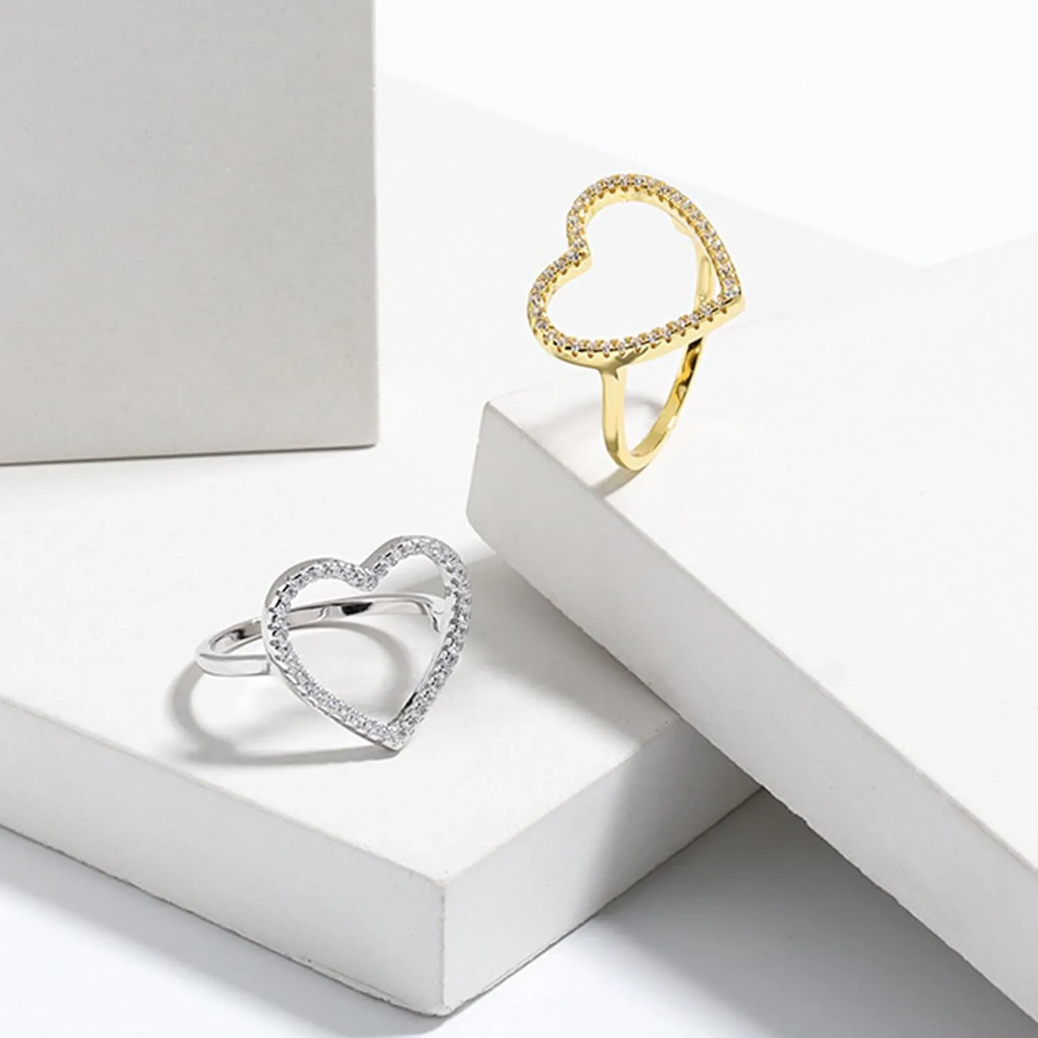 925 Sterling Silver Heart CZ Promise Ring for Women 14K Gold Plated Hollow Shiny Elegant Rings to Daughter Mother Dainty Stackable Ring Jewelry 2025 Graduation Gifts for Her Size 5-12