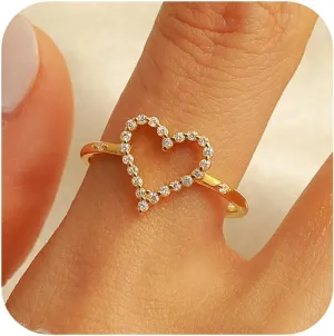 925 Sterling Silver Heart CZ Promise Ring for Women 14K Gold Plated Hollow Shiny Elegant Rings to Daughter Mother Dainty Stackable Ring Jewelry 2025 Graduation Gifts for Her Size 5-12