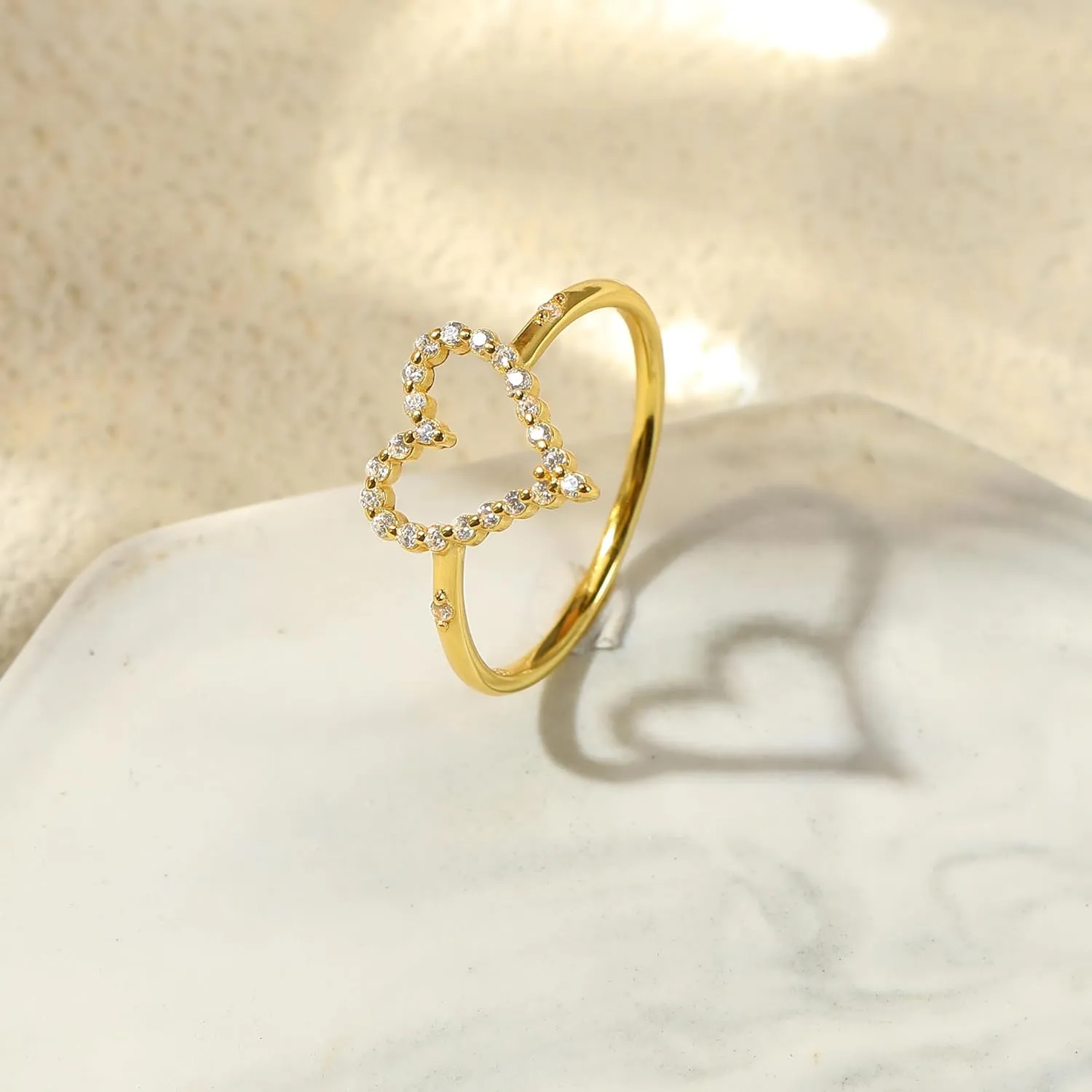 925 Sterling Silver Heart CZ Promise Ring for Women 14K Gold Plated Hollow Shiny Elegant Rings to Daughter Mother Dainty Stackable Ring Jewelry 2025 Graduation Gifts for Her Size 5-12