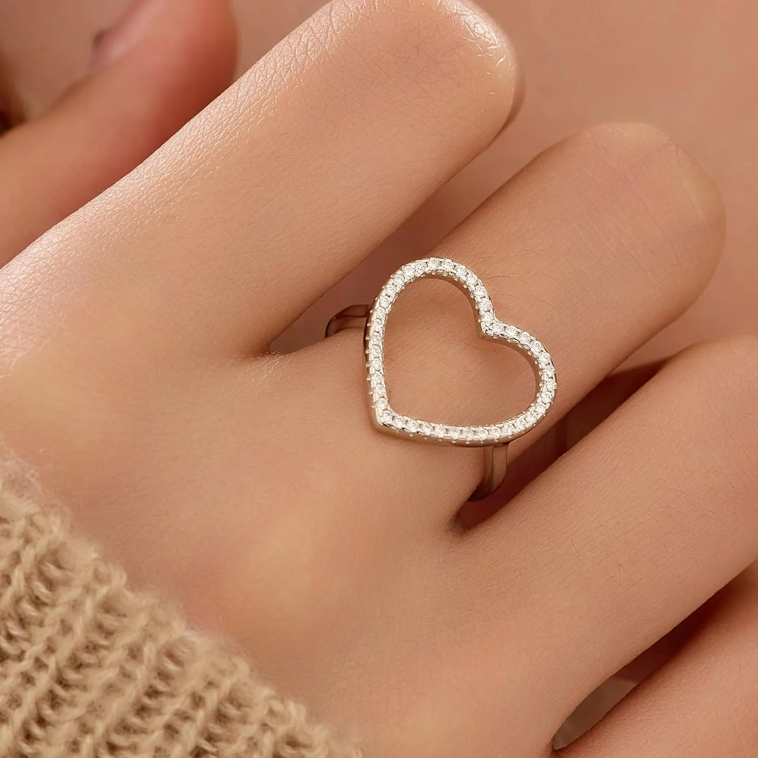 925 Sterling Silver Heart CZ Promise Ring for Women 14K Gold Plated Hollow Shiny Elegant Rings to Daughter Mother Dainty Stackable Ring Jewelry 2025 Graduation Gifts for Her Size 5-12