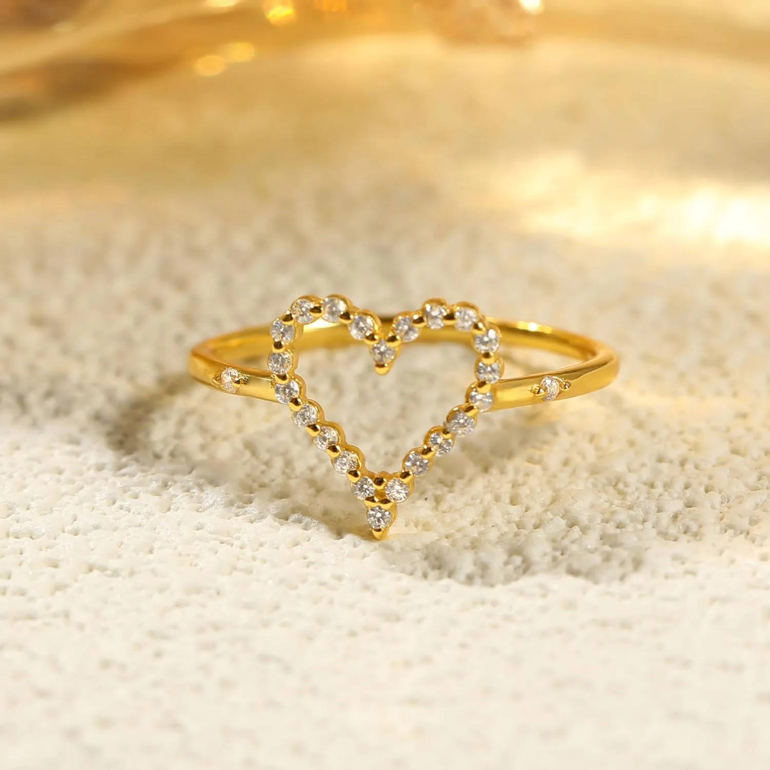 925 Sterling Silver Heart CZ Promise Ring for Women 14K Gold Plated Hollow Shiny Elegant Rings to Daughter Mother Dainty Stackable Ring Jewelry 2025 Graduation Gifts for Her Size 5-12