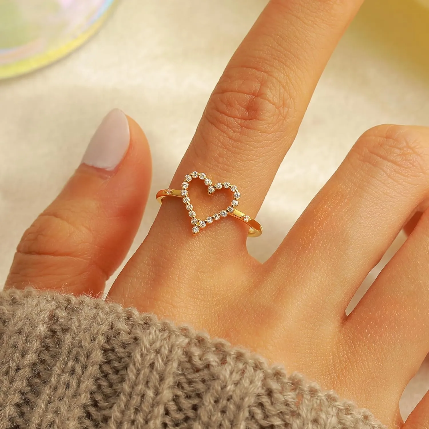 925 Sterling Silver Heart CZ Promise Ring for Women 14K Gold Plated Hollow Shiny Elegant Rings to Daughter Mother Dainty Stackable Ring Jewelry 2025 Graduation Gifts for Her Size 5-12