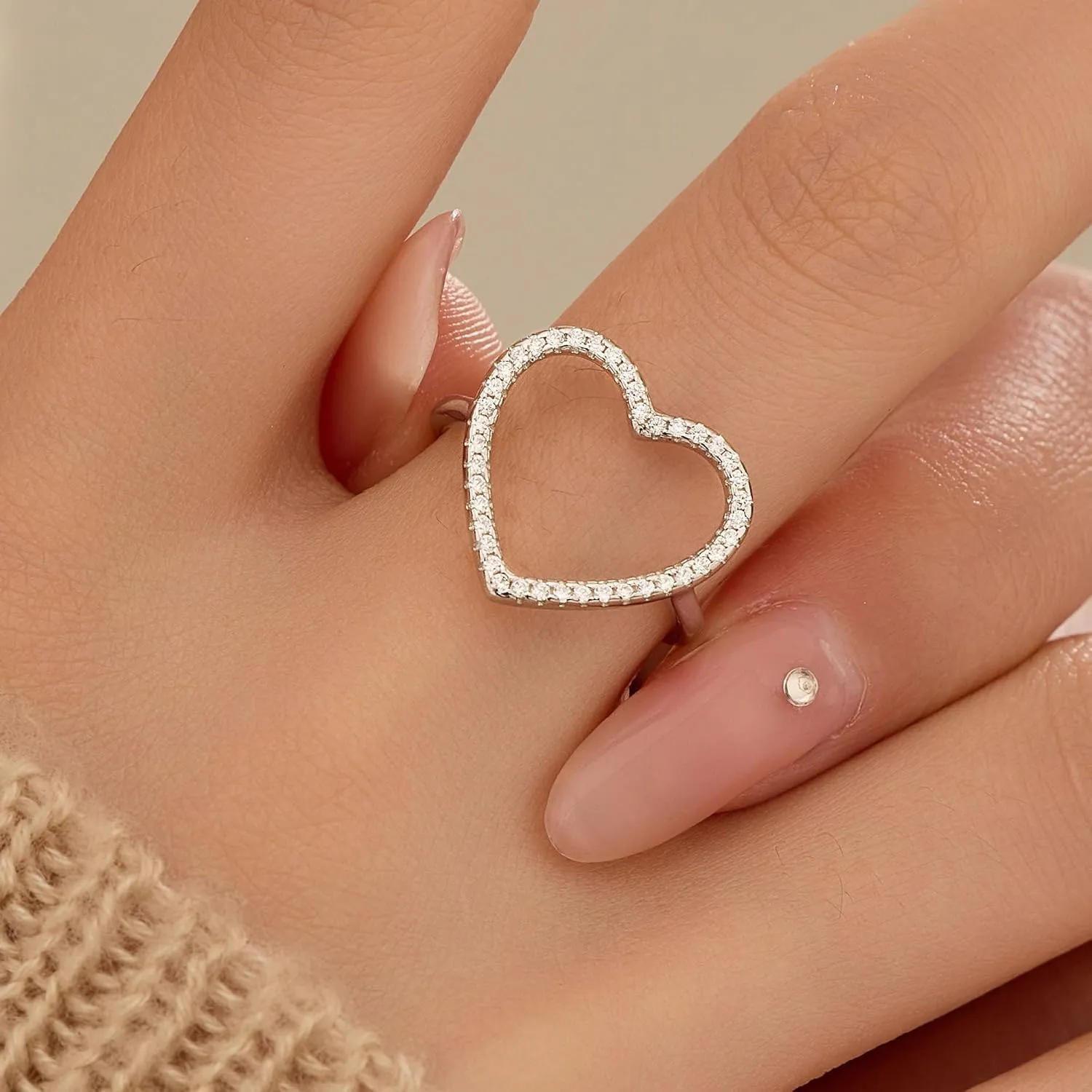925 Sterling Silver Heart CZ Promise Ring for Women 14K Gold Plated Hollow Shiny Elegant Rings to Daughter Mother Dainty Stackable Ring Jewelry 2025 Graduation Gifts for Her Size 5-12