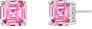 925 Sterling Silver Post Earrings Asscher Cut Cubic Zirconia 4 Pong Ear Stud Earrings Set for Women