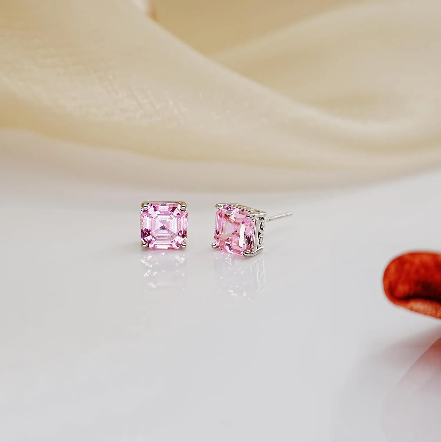 925 Sterling Silver Post Earrings Asscher Cut Cubic Zirconia 4 Pong Ear Stud Earrings Set for Women