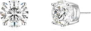 925 Sterling Silver Post Earrings Simulated Diamond Round Cubic Zirconia 4 Pong Ear Stud Set for Women for Men 7-10MM