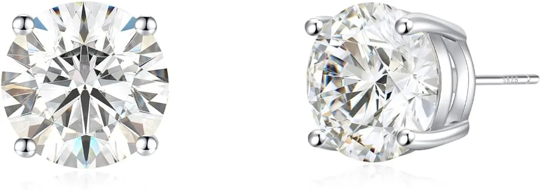 925 Sterling Silver Post Earrings Simulated Diamond Round Cubic Zirconia 4 Pong Ear Stud Set for Women for Men 7-10MM