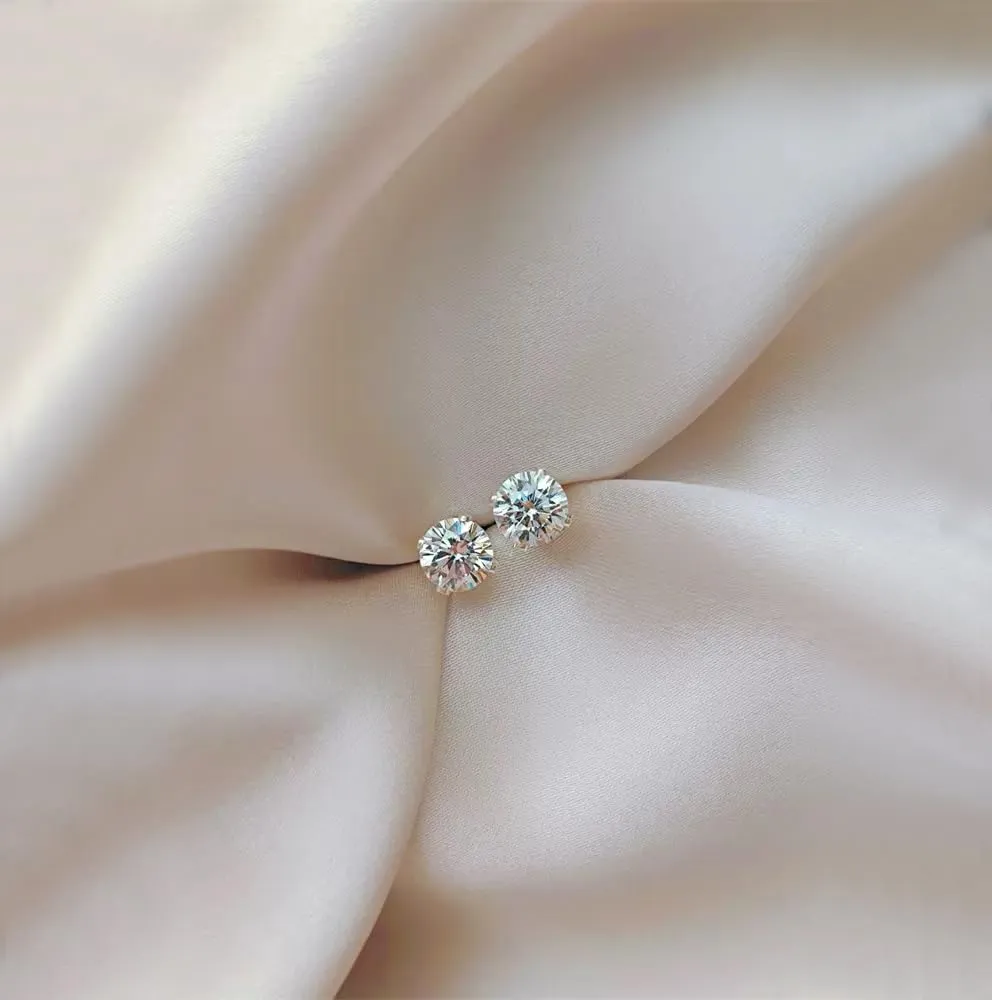 925 Sterling Silver Post Earrings Simulated Diamond Round Cubic Zirconia 4 Pong Ear Stud Set for Women for Men 7-10MM