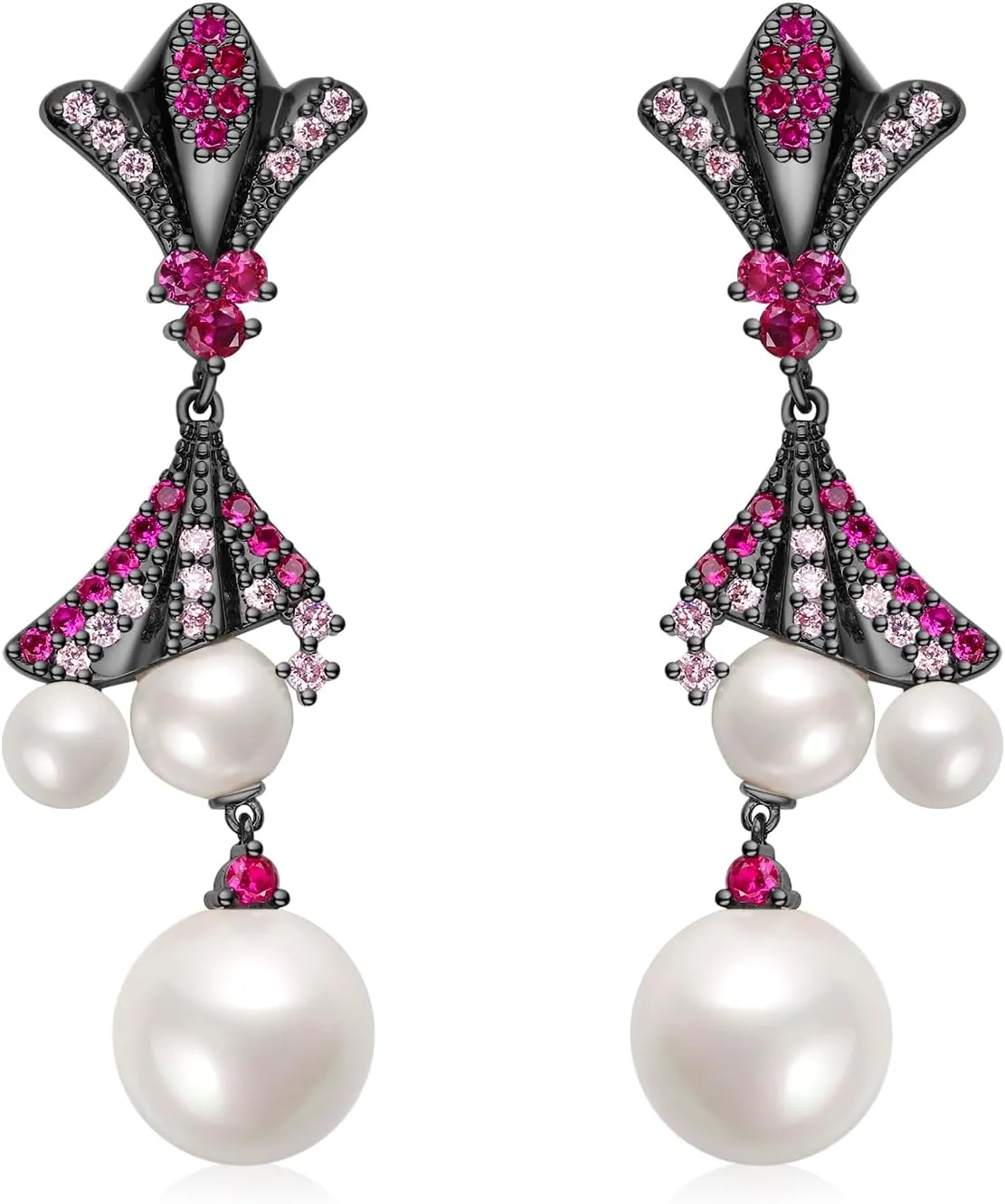 925 Sterling Silver Post Vintage Pearl Dangle Earrings for Women Girls Wedding Bridal Rhinestone Crystal Gold Black Pearl Drop Earrings for Wife Mom Her