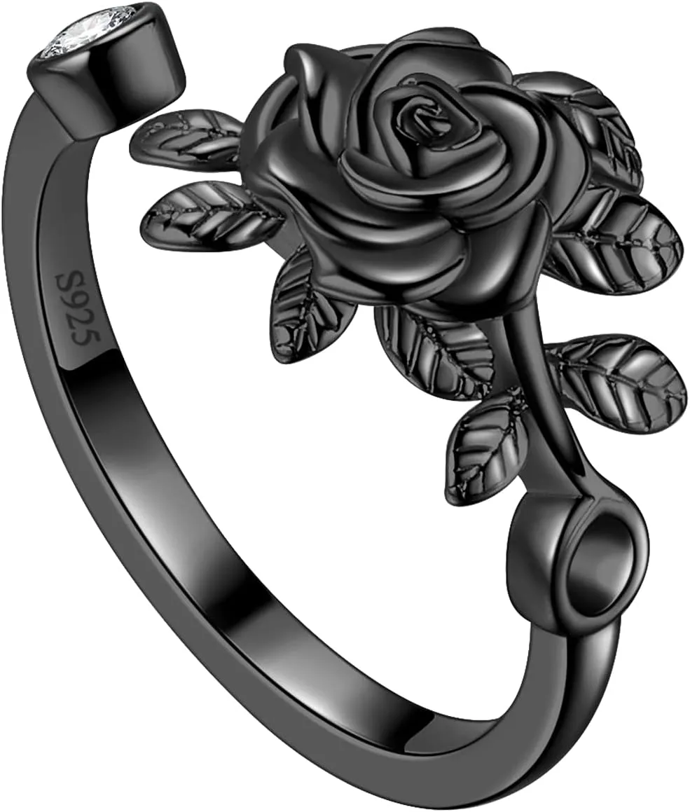 925 Sterling Silver Rose Flower Ring - Adjustable, Elegant Promise Ring for Women & Girls - Perfect for Birthday & Wedding Gifts