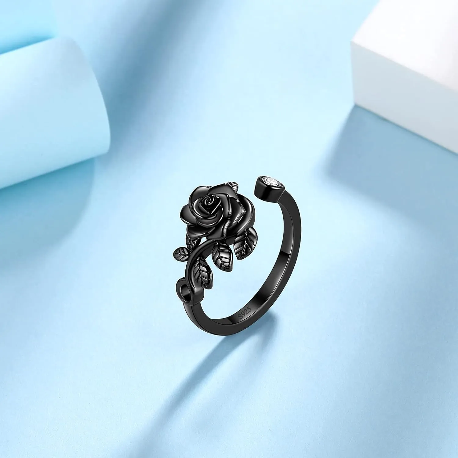 925 Sterling Silver Rose Flower Ring - Adjustable, Elegant Promise Ring for Women & Girls - Perfect for Birthday & Wedding Gifts