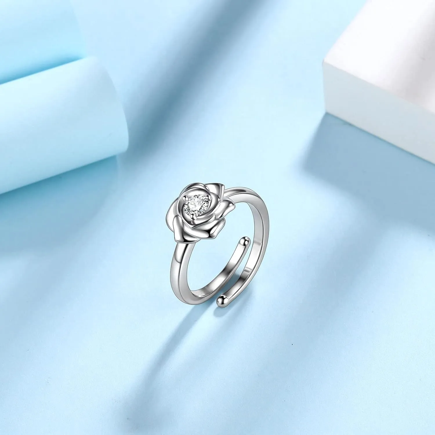 925 Sterling Silver Rose Flower Ring - Adjustable, Elegant Promise Ring for Women & Girls - Perfect for Birthday & Wedding Gifts