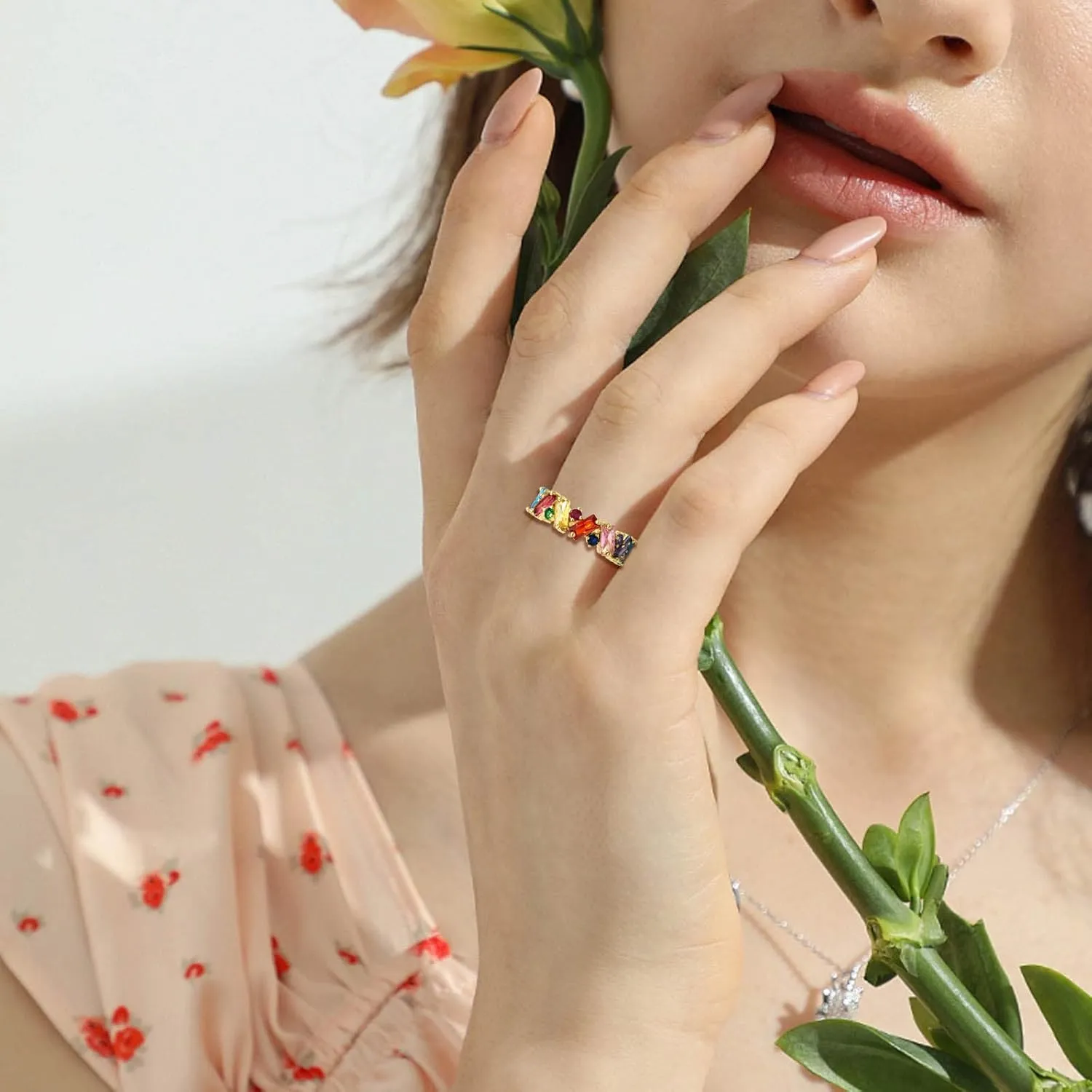 ABJFJE Blue Square Crystal Band Ring Anniversary Eternity Cubic Zirconia Ring Elegant Wedding Cocktail Rings Fashion Luxury Jewelry for Women Gold Silve Plated