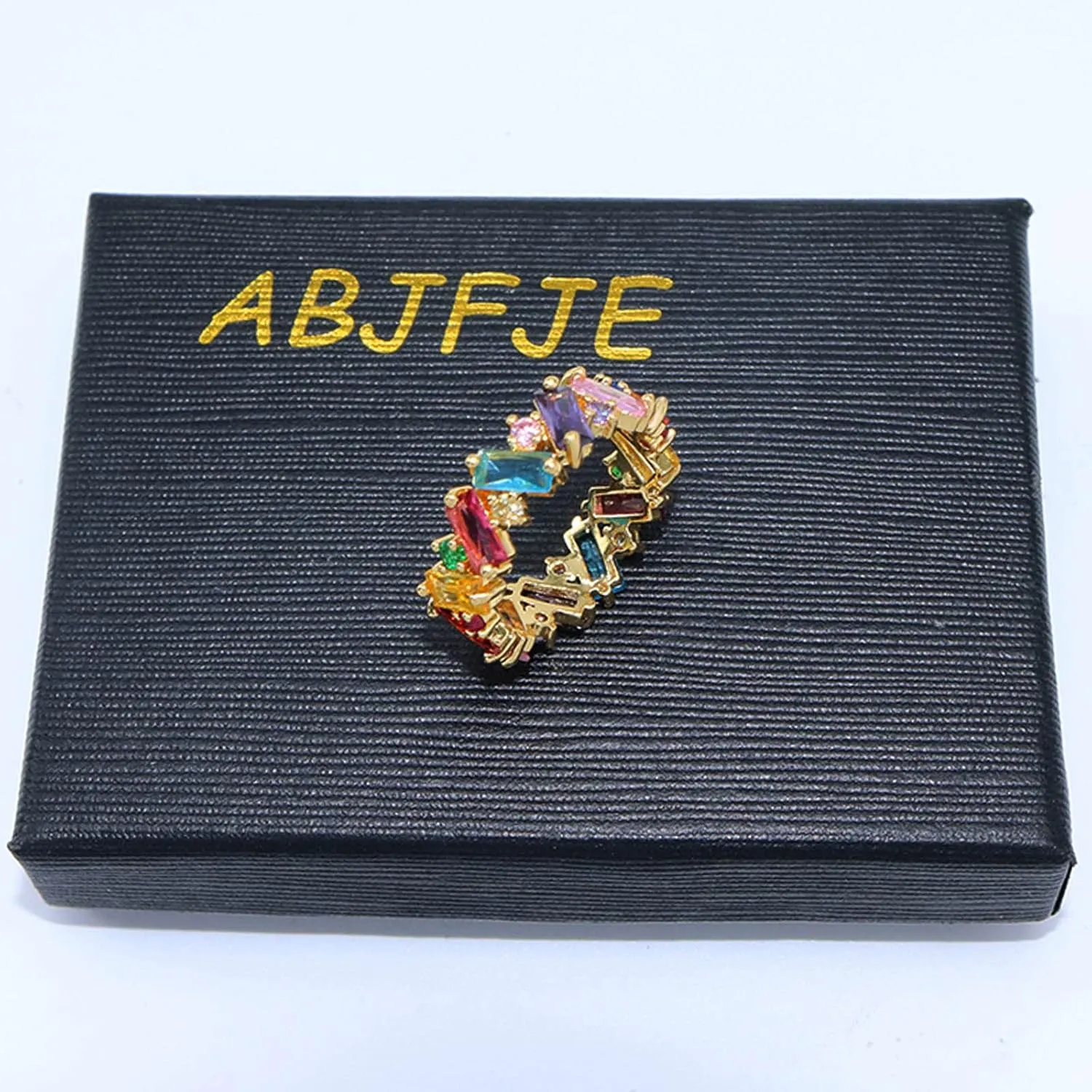 ABJFJE Blue Square Crystal Band Ring Anniversary Eternity Cubic Zirconia Ring Elegant Wedding Cocktail Rings Fashion Luxury Jewelry for Women Gold Silve Plated