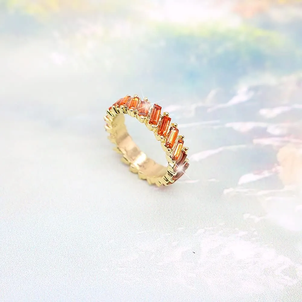 ABJFJE Rainbow Baguette Crystal Band Ring Anniversary Eternity Cubic Zirconia Ring Elegant Wedding Cocktail Rings Fashion Luxury Jewelry for Women