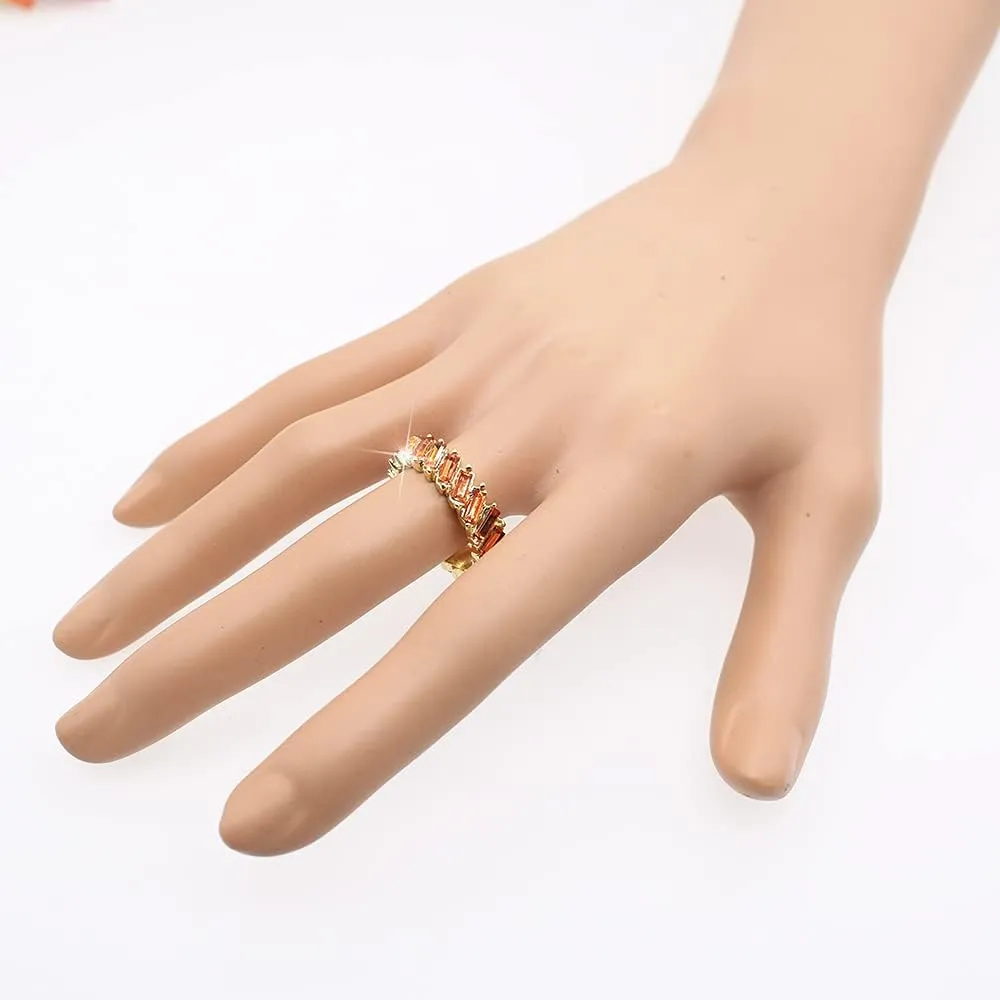 ABJFJE Rainbow Baguette Crystal Band Ring Anniversary Eternity Cubic Zirconia Ring Elegant Wedding Cocktail Rings Fashion Luxury Jewelry for Women