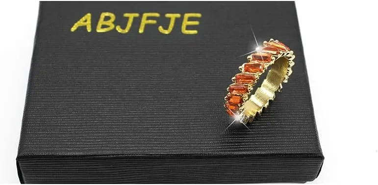 ABJFJE Rainbow Baguette Crystal Band Ring Anniversary Eternity Cubic Zirconia Ring Elegant Wedding Cocktail Rings Fashion Luxury Jewelry for Women