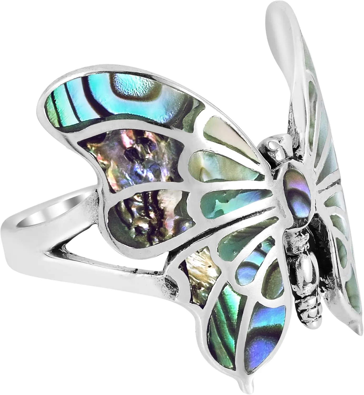 AeraVida Exotic Graceful Butterfly Abalone Shell Inlay .925 Sterling Silver Ring | Butterfly Rings for Women | Ring Size 5 To 10 Silver | Abalone Shell Ring | Sterling Silver Ring