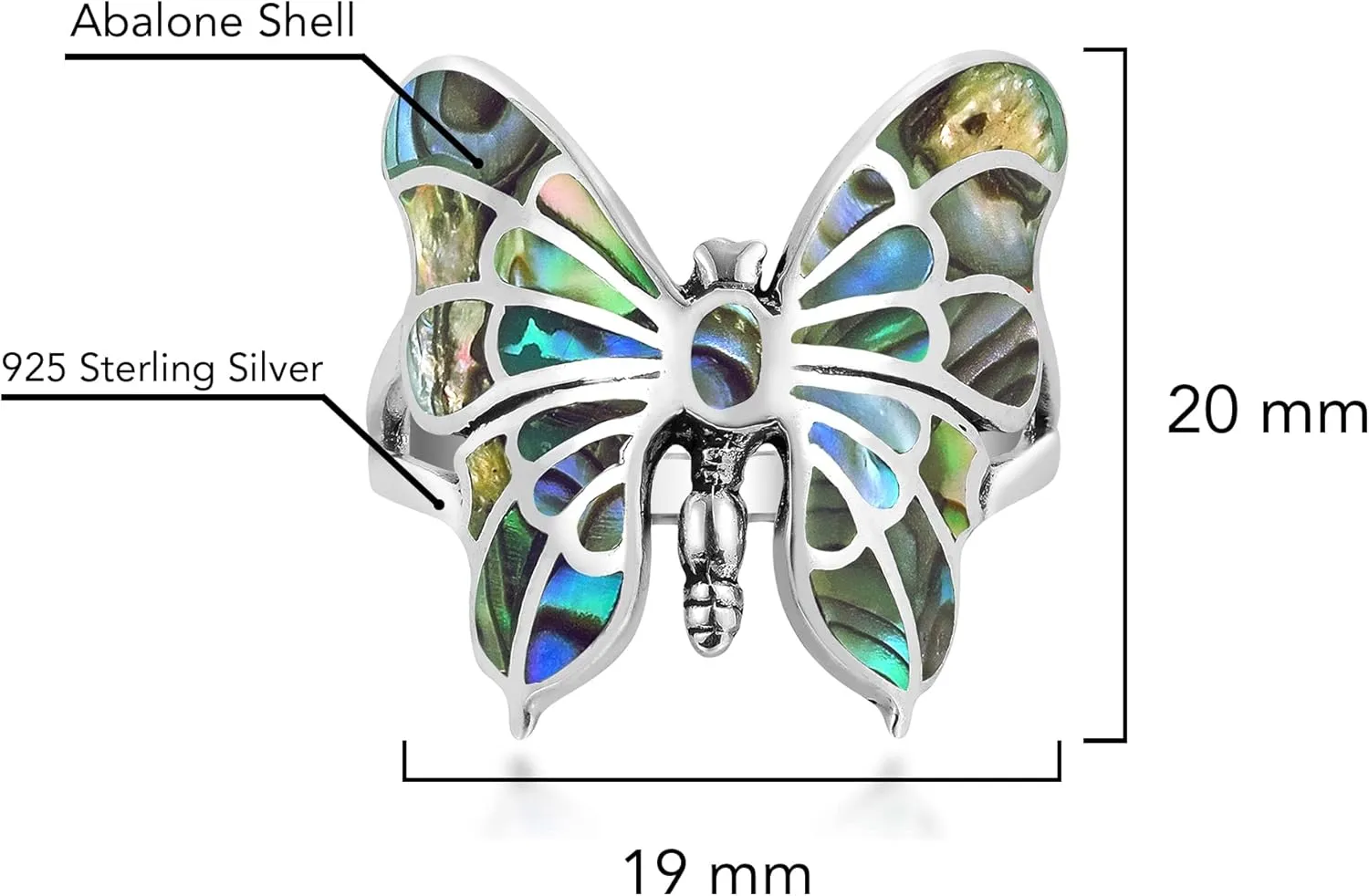 AeraVida Exotic Graceful Butterfly Abalone Shell Inlay .925 Sterling Silver Ring | Butterfly Rings for Women | Ring Size 5 To 10 Silver | Abalone Shell Ring | Sterling Silver Ring