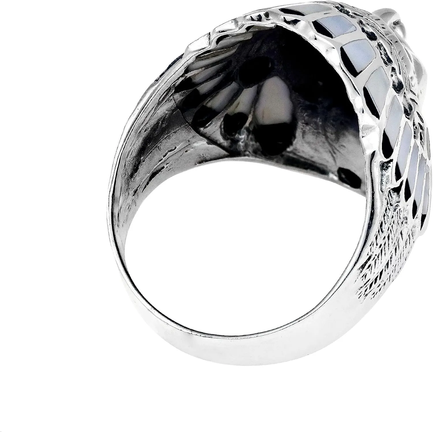AeraVida White Mother of Pearl Accented Native American Style .925 Sterling Silver Ring | Elegant Wedding Rings For Women | Casual Comfort Fit Silver Rings for Women | Gift for Men