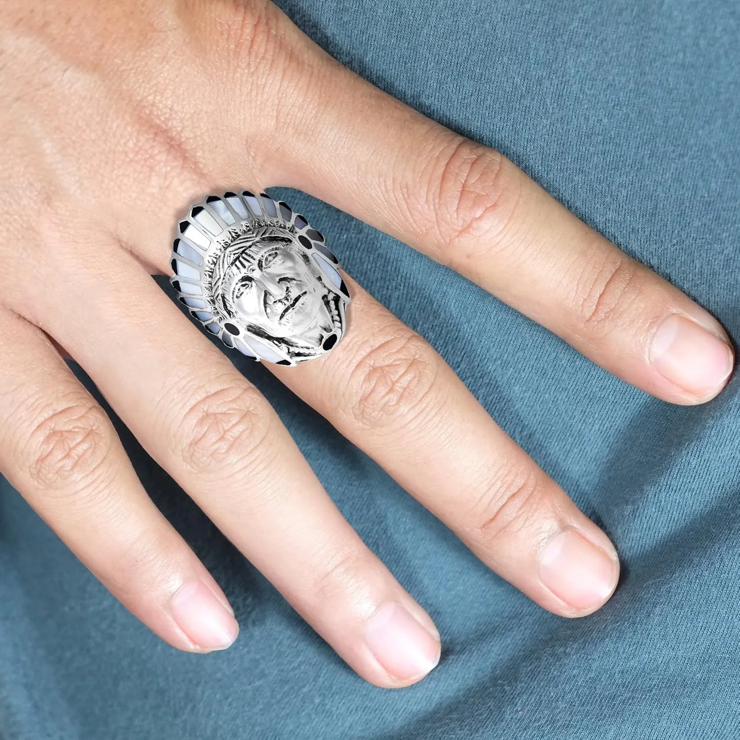 AeraVida White Mother of Pearl Accented Native American Style .925 Sterling Silver Ring | Elegant Wedding Rings For Women | Casual Comfort Fit Silver Rings for Women | Gift for Men