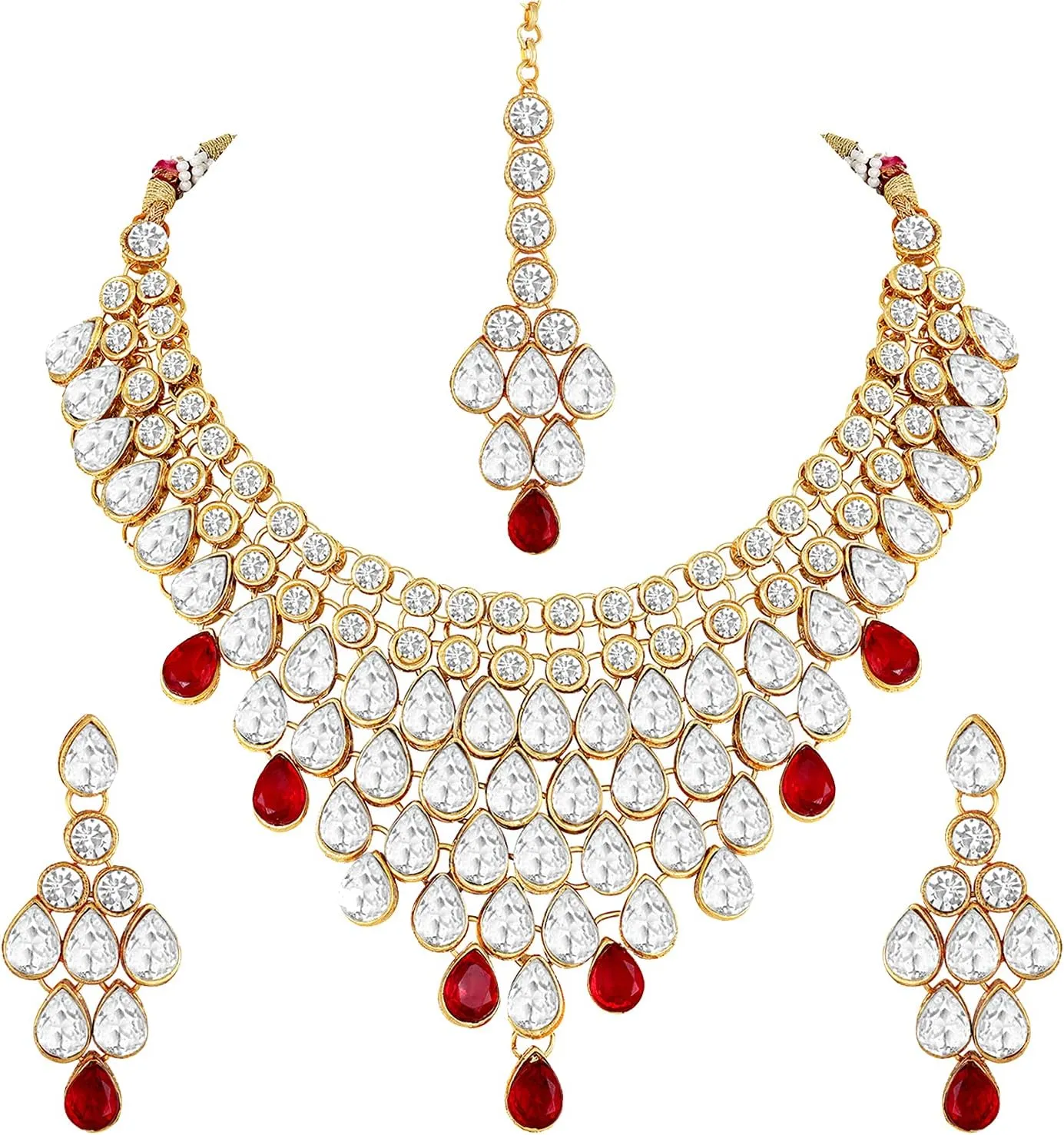 Aheli Exquisite Wedding Party Wear Faux Kundan Studded Necklace with Maang Tikka Set Indian Ethnic Traditional Jewellery Gift for Women