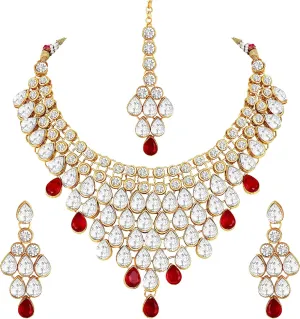 Aheli Exquisite Wedding Party Wear Faux Kundan Studded Necklace with Maang Tikka Set Indian Ethnic Traditional Jewellery Gift for Women